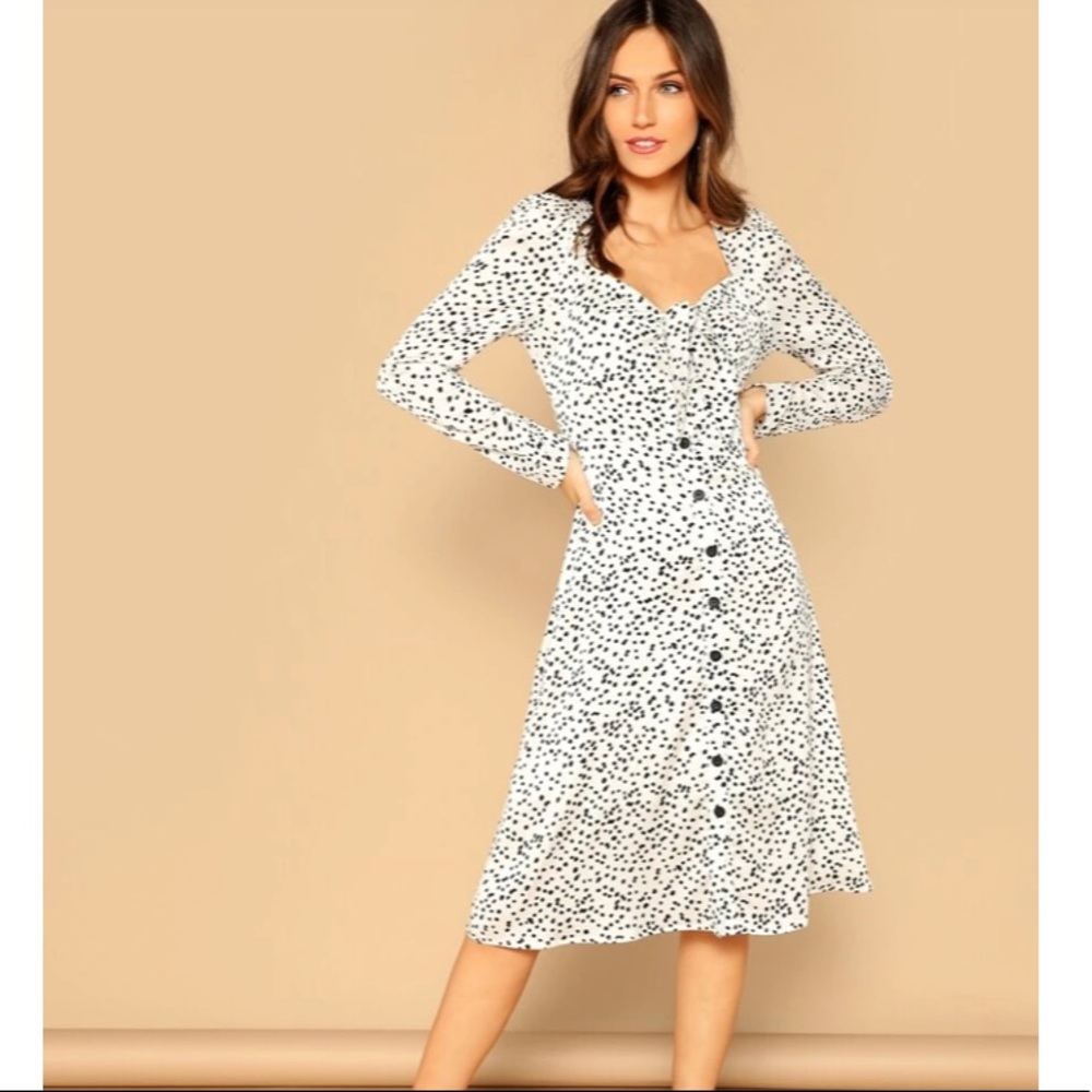 Shein Black + White Polka Dot Midi Dress